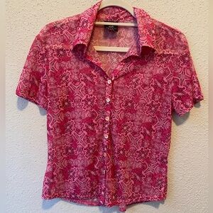 90s/Y2K pink sheer button down top